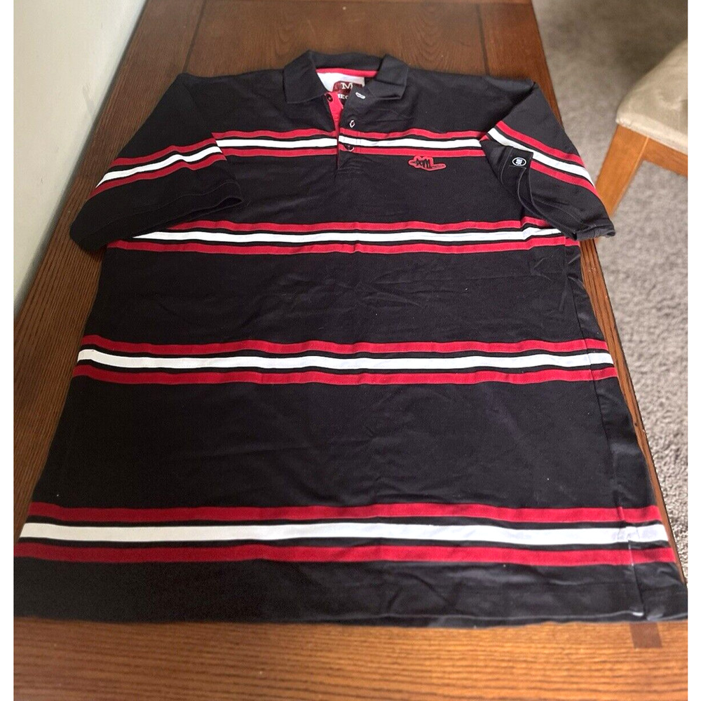 Mecca Polo Shirt Mens Size XL Black 3D Striped Cotton Short Sleeves Hip Hop MINT